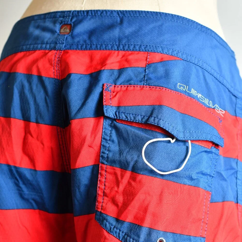 Quicksilver Blue/Red Stripped Board Shorts - Size 33